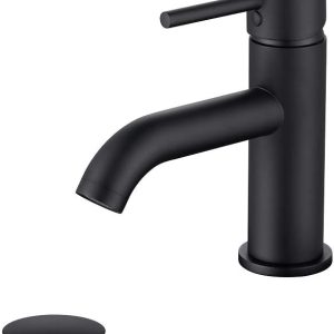 Single Handle Black Bathroom Faucet with Brass Drain Assembly and Escutcheon, Matte Black (Matte Black-JO1)