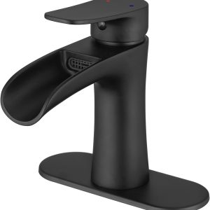 Black Bathroom Faucets Single Handle Waterfall Sink Faucet One Hole or Three Holes with Deck Mount Vanity Farmhouse  Vessel Basin Faucet