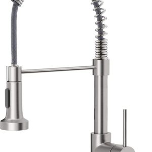 Kitchen Faucet with Pull Down Sprayer Brushed Nickel Stainless Steel Single Handle Pull Out Spring Sink Faucets 1 Hole Or 3 Hole Dual Function for Farmhouse Camper Laundry Utility  Wet Bar