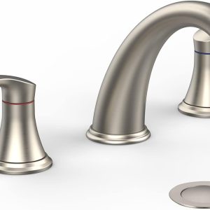 Bathroom Sink Faucet, Faucet for Bathroom Sink, Widespread Brushed Nickel Bathroom Faucet 3 Hole with Stainless Steel Pop Up Drain and  Lead-Free Hose - (Brushed Nickel)
