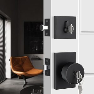 Black Door Knob with Deadbolt, Heavy Duty Matte Black Exterior Door Lock Set, Zinc-Alloy Front Door Knob and Deadbolt Set(1 Pack)