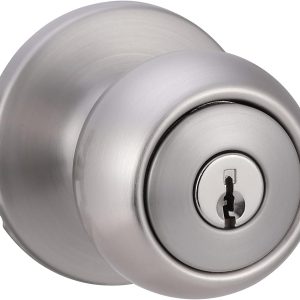 Exterior Door Knob With Lock, , Satin Nickel