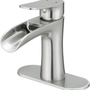 Bathroom Faucets Brushed Nickel Single Handle Waterfall Sink Faucet One Hole or Three Holes with Deck Mount Vanity Farmhouse  Vessel Basin Faucet