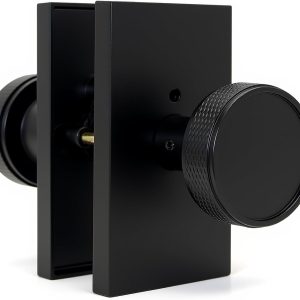 Matte Black Privacy Door Knobs Interior with Lock for Bedroom Bathroom, Modern Rectangle (Privacy, Matte Black, 1 Pack)