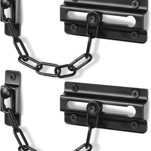 2 Pack Door Chain Lock Black, Security Door Chain for Inside Door, Premium Thickened Chain Door Lock with 12 Screws
