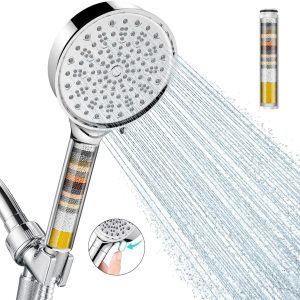 Filtered Shower Head with Handheld, High Pressure 6 Spray Mode Showerhead with Filters, Water Softener Filters Beads for Hard Water - Remove Chlorine - Reduces Dry Itchy Skin, Chrome
