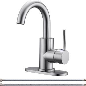 Bar Sink Faucet Brushed Nickel Single Hole Bathroom Sink Faucet Utility for Kitchen Small  Campers Faucet 360° Bar Mixer Wet Bar Faucets Single Handle Prep Sink Faucet with Deck Plate &Hose