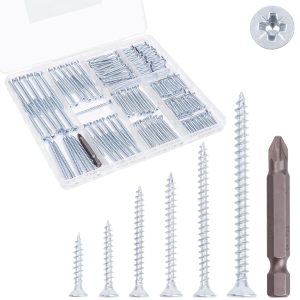 Wood Screws Assortment Kit, Flat Head Screws Set for Wood Drywall, 190 Pcs  Sheetrock Screws, 6 Sizes Assorted Screws (3/4”, 1”, 1-1/4”, 1-1/2”, 2”, 2-1/2”), with Organizer Box