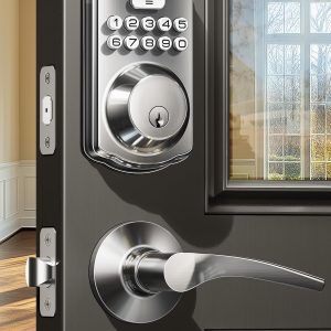 Keyless Entry Door Lock with 2 Lever Handles - Electronic Keypad Deadbolt, Easy Installation Digital Smart Front Door Lock Set, Satin Nickel
