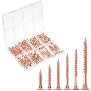 Wood Screws Assortment Kit, 152 pcs, 6 Sizes, Rose Gold Wood Screws Phillips Tips, Assorted Screws, Screw Assortment, Screw Set Assortment, Assorted Wood Screws Set, Flat Head Screws