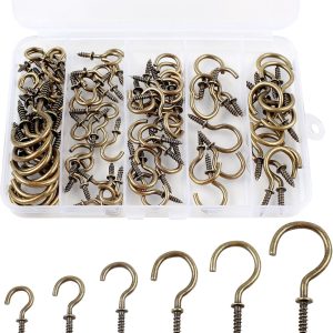 90 Pcs Ceiling Hooks kit, 6 Sizes Screw-in Ceiling Hooks, Plant Hooks Kitchen Hooks Cup Hooks Ceiling Hooks for Hanging (1/2", 5/8",3/4",7/8",1'',1-1/4") (Bronze)