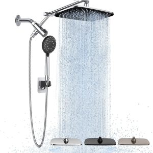 Wide Rain Shower Head with Handheld, High Pressure Rainfall Showerhead Combo with Arm for Bathroom Accessories, Home Decor, Detachable Dual Shower with Multi Modes Handheld Spray, Silver Chrome