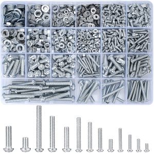 1080 Pcs Screws Bolts and Nuts Assortment Kit, Metric Machine Screws and Nuts and Bolts and Flat Washers, M3/M4/M5/M6 Phillips Slotted Pan Head Hex Bolts and Nuts Sets (C)