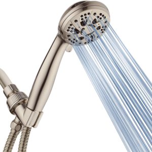 High Pressure 6-Setting Full Brushed Nickel Face Handheld Shower with Hose for Ultimate Shower Experience! Officially Tested to Meet Strict US Quality & Performance Standards!