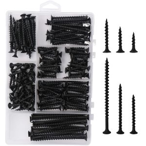 High Hardness Drywall Screws Assortment Kit, 166 pcs, Coarse Thread, Phillips Drive, Black Wood Screws, Screws Assortment, Screws Set, 6 Sizes (3”,2”,1-1/2”,1-1/4”,1”,3/4”)