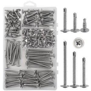 #8 Modified Truss Head Sheet Metal Screws Assortment Kit, High Strength 410 Stainless Steel Self Tapping Screws for Metal Plastic & Wood, 145 pcs 1/2" to 2" Self Drilling Screws