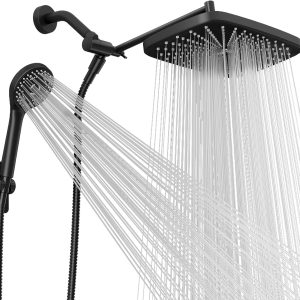 Wide Rain Shower Head With 5 Modes Handheld Showerheads, High Pressure Showerhead Combo with Extension Arm for Bathroom Accessories, Adjustable Shower Head with Anti-Clog Nozzles (Black)